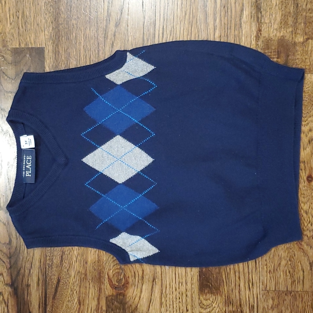 Boys The Childrens Place navy blue argyle sweater vest size 3T